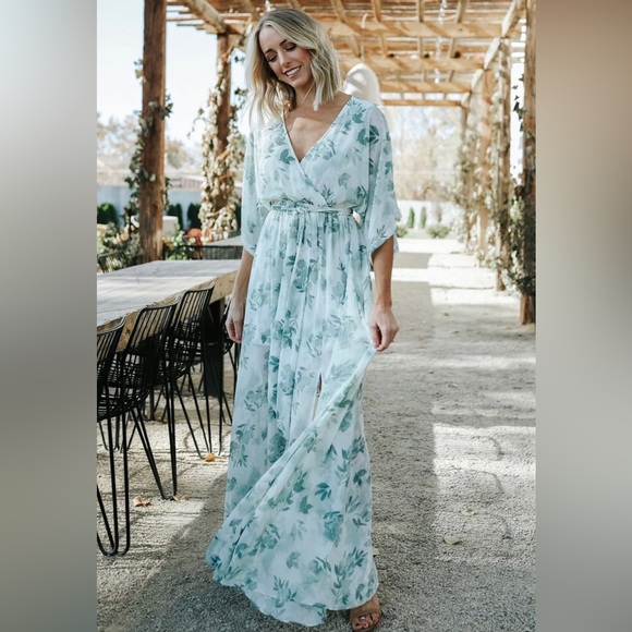 Baltic Born Kia Kimono wedding guest dress in Tan Floral - Picture 5 of 5